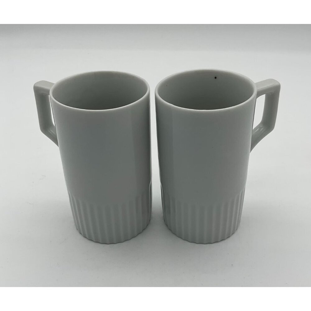 Unbranded White 4 inch Ceramic Ribbed Irish Coffee Mugs Set Of 2